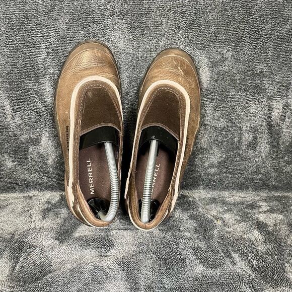 Merrell Willow Women's brown oiled leather w/beige slip on shoes size US 7 - Picture 5 of 9